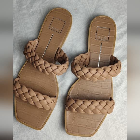 Dolce Vita Braided Tan Taupe Women's Sandals Faux Crocodile Soles Flat Size 11 - Picture 5 of 9